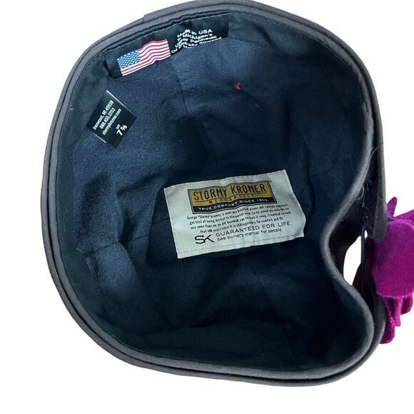 Stormy Kromer 1903 Brimless Cap Womens Brown Wool Pink Flower 7 5/8 USA MADE